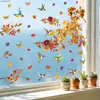 Uma Variedade de Adesivos de Janela Borboleta de Plantas e Flores em Cores de Outono para Portas e Janelas de Vidro, Adesivos de Vidro com Aderência Estática com Visibilidade Dupla Face