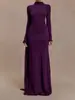 Moda Otoño e Invierno Europea y Americana Transfronteriza Nuevo Vestido de Mujer de Color Sólido Delgado Sexy que Levanta la Cintura Vestido Largo de Cuello Redondo