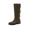 Botas altas de piel de vacuno para mujer, nuevo estilo otoño e invierno, tacón medio grueso, con hebilla de cinturón, botas de piel genuina, talla 40