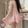 Elegante Renda de Puro Desejo Transparente Tentação Laço Decote em V Profundo Push-Up Almofada de Seio Removível Conjunto de Camisola com Suspensório Feminino P5768
