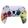 Capa de Silicone para PS5 Capa de Silicone para Controle de Jogo Capa com Marca d'água Camuflada Capa Protetora Toque de Spray de Óleo Capa Tipo Aquarela Acessórios para PS5
