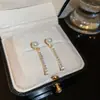 Pendientes de Plata con Pin de Diamante, Perla, Flor y Borla, Estilo Francés de Nicho, Elegantes, Moda, Pendientes de Lujo Ligero, Pendientes de Gama Alta para Mujer