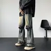 Jeans Longo Masculino Vintage Lavado Azul Moda Americana de Rua Reto Solto Emagrecedor Perna Larga Estilo de Rua