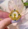 Loja de Ouro Mesmo Estilo Ouro Antigo Diamante Verde Esmalte Anel Gota d'Água para Mulheres Estilo Criativo de Luxo Leve Anel Aberto Ovo de Pombo
