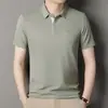 Camisa polo masculina de manga curta gelada para o verão com logo de letra prensada, disponível em várias cores, fresca e respirável, versátil para o uso diário