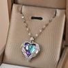 Collar de corazón oceánico transfronterizo europeo y americano para mujer, estilo lujoso y ligero, colgante de cristal en forma de corazón de amor de alta calidad, cadena de clavícula de acero inoxidable