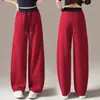 Pantalones de pierna ancha ajustados para mujer para primavera y otoño 2026, estilo nuevo, pantalones rectos casuales drapeados para figuras petite, pantalones de chándal deportivos con cordón