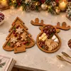 Bandeja de madera con forma de árbol de Navidad y reno, superventas transfronteriza, un plato creativo para aperitivos y frutas navideños, y una pieza decorativa para el hogar