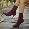 Botas de moda de punto con punta fina y tacón alto, colección otoño 2026, corte ajustado, estilo europeo y americano, disponibles en tallas grandes, botines elásticos para mujer