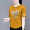 Excedente de Stock de Comercio Exterior Transfronterizo, Camiseta de Manga Corta de Marca Grande para Mamá, Top Elegante de Media Manga para Personas de Mediana Edad y Mayores, Blusa de Corte Holgado