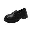 Mocasines estilo universitario para mujer, tacón grueso, zapatos de una sola pieza, versátiles 2026, suela gruesa, slip-on, zapatos pequeños de cuero, para persona perezosa, nuevo de otoño, negro