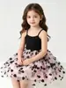 Vestido de Princesa de Verão para Meninas, Sem Mangas, Ombro a Ombro, Patchwork de Renda com Bordado de Flores, Vestido Formal Moderno com Babados, Roupa Infantil