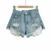 Shorts de Mezclilla Rasgados con Tiro Corto Delantero y Largo Trasero Estilo Hot Girl Americano para Mujer Primavera y Verano 2025 Nuevo Estilo Europeo y Americano Retro Ajustados Hot Pants