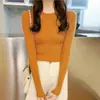 Capa base otoño invierno nuevo top de cuello redondo ropa interior suéter de punto para mujer delgado de manga larga suéter elegante