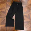 Pantalones de Kendo a rayas de doble cintura con botón, exclusivos transfronterizos, pantalones rectos de corte limpio, de alta gama, estilo traje, con pliegues y caída.