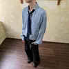 Nueva Camisa de Hombre de Estilo Coreano Otoñal, Estilo Perezoso, Diseño de Corbata Rayada Texturizada Plisada, Holgada, Casual, Versátil