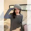 Camiseta Interior de Manga Larga Base para Mujer Otoño Invierno 2024 Nuevo Ajuste Delgado Diseño de Color Sólido Punto Top Suéter Primavera Otoño