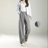 0137 Pantalones de cintura alta, cintura elástica, con cordón, pierna curva para mujer, pantalones casuales adelgazantes para otoño e invierno, holgados y fluidos, forrados de polar y engrosados