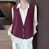 Chaleco de Punto de Lana Pura con Cuello en V Profundo para Mujer 2026 Otoño/Invierno Nuevo Chaleco Irregular sin Mangas Holgado Engrosado para Mujer