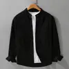 Camisa Masculina de Manga Longa Tencel Linho com Gola Alta Simples para Primavera e Verão Top Masculino Branco