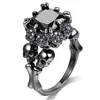 Anillo de calavera negra con circonita Europa y Estados Unidos cruzado Halloween explosiones de deseos anillo de joyería de diamante cuadrado de lujo oro negro