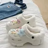 Tamancos DIY Processados e Personalizados Outono e Inverno Dedo de Veludo Pantufas de Algodão Femininas Quentes para Casa Roupa Externa Pantufas Peludas