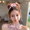[Chá de pêssego] Ballet Dance Ribbon Pearl Clip Fita Feminina Headwear Grampo de Cabelo Costas da Cabeça Acessórios para o Cabelo