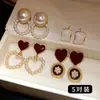 Brincos Simples da Moda Gota de Óleo Pérola Coração Agulha de Prata Conjunto de Brincos Stud Retrô Francês Brincos de Luxo Leve de Alta Qualidade para Mulheres