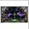 Banner de Garaje de Halloween Decoración de Puerta Tela Colgante Calabaza de Terror Bruja Calavera Fondo de Fiesta Transfronterizo En Stock Fábrica