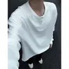 Camiseta básica tipo Henley de punto gofre para hombre, primavera y otoño, corte limpio, manga larga, estilo americano, top interior holgado