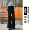 Calça de alta qualidade em imitação de duas peças com barra franzida para mulheres, novas calças esportivas slim fit de primavera e outono, calças pantalona flare largas para baixinhas