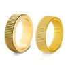 Tendência Ins Influenciador Europeu e Americano Anel de Aço Inoxidável Banhado a Ouro 18K com Design de Grade, Anel Rotativo Anti-Estresse Venda por Atacado