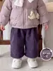 Conjunto de Chaqueta de Plumas para Niña Bebé Abrigo Elegante con Capucha Prenda Base de Punto Versátil Pantalones Rectos Ropa de Invierno para Niños