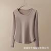 Otoño e Invierno Nuevo Cuello Redondo Ajustado Ropa Interior Térmica Forro Polar Engrosado Camiseta Base Se Puede Usar Fuera del Vientre y Ropa de Otoño de Manga Larga para Mujer