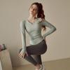 Traje de Yoga con Almohadilla en el Pecho para Mujer, Primavera y Otoño, Camiseta Deportiva de Manga Larga, Top Profesional de Entrenamiento Pilates Fitness Running con Cuello en V