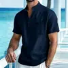 Camisa polo de alta calidad, estilo nuevo europeo y americano, cuello mao, camisa de manga corta de algodón y lino, top casual para hombre, ropa ligera y de corte holgado para hombre