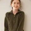 Suéter de Cashmere Feminino Gola Alta Dupla Camada Quente Meio Zíper Versátil Fashionável Outono Inverno Quente Novo Estilo Suéter Feminino