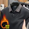 Nova Camisa Polo de Lã Forrada com Fleece Masculina de Inverno com Gola Falsa de Duas Peças Camiseta de Lã Grossa Quente Masculina para Negócios