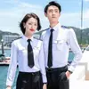 Camisa de seguridad blanca de manga larga, ropa de trabajo para la propiedad, ropa de trabajo para piloto, capitán, escuela de aviación, ropa de trabajo para hombres y mujeres.