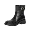 Botines de Tobillo de Cuero Redondos Retro con Hebilla para Mujer 2026 Otoño Invierno Tacón Grueso Suela Gruesa Cremallera Lateral Botas Martin Desgastadas Botines Cortos