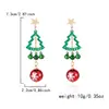 Brincos de árvore de Natal frescos e vazados em estilo floresta da moda, brincos criativos e compactos de sino e bola de Natal para festas
