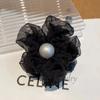 Atmosfera ~ Presilha de Cabelo Flor de Organza Super Fada Feminina Alto Padrão Nicho Pérola Parte de Trás da Cabeça Presilha Tubarão Nova