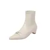 Botas slim versáteis e delicadas estilo coreano 2026 outono e inverno salto baixo robusto bico fino delicado elásticas nude de cano curto para mulheres