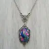 Colar com Pingente Oval de Vidro Paisagem Aurora Elegante - Joia Masculina Fashion Vintage Banhada a Prata