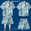 Traje de Viaje Camisa de Manga Corta para Hombre Camisa de Playa Costera Pantalones Cortos Casuales de Vacaciones Tallas Grandes Pantalones de Tres Cuartos Ropa de Pareja