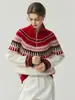 Suéter de punto de cachemira para mujer, estilo francés, cuello alto, media cremallera, corte holgado y elegante, con bloques de color