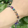 Pulsera tejida de cuentas de arroz dorado, piedra emperador flor morada, transfronteriza europea y americana, pulsera de joyería versátil para pareja, venta al por mayor