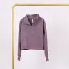 Moletom Lulu com Gola Alta e Meio Zíper com Etiqueta, Em Estoque Entrega Direta, Etiqueta Dourada, Zíper Dourado, Moletom Casual Solto Curto de Fleece