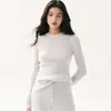 Suéter de punto ajustado para mujer, nueva colección otoño/invierno 2026, básico de cuello redondo, mezcla de cachemir, versátil, acanalado y adecuado como capa base