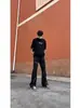 Jeans Negros Acampanados Sueltos Oscuros Estilo High Street Americano con Múltiples Cremalleras, Diseño Único, Pantalones Casuales Unisex